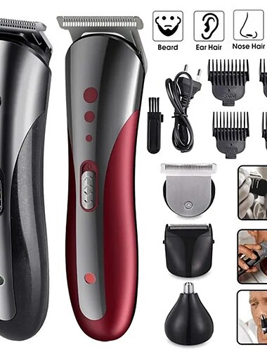  2023 New 3 In 1 Hair Trimmer Shaver Professional Electric Rechargeable Cordless Hair Clipper Beard Nose Ear Hair Trimmer Red Black for Barber Men