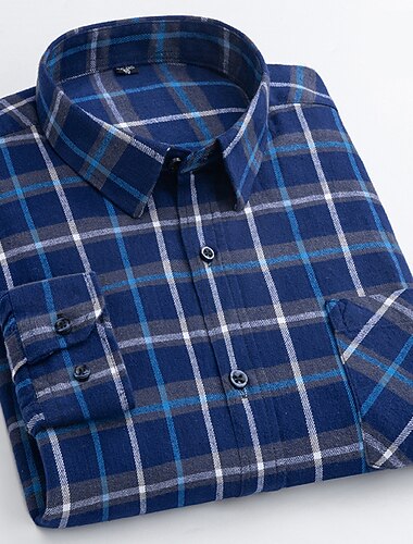  Voor heren Overhemd Normaal shirt Geruit overhemd Overhemd met knopen Geruit Buiten Alledaagse kleding Marineblauw Koningsblauw Blauw Hemelsblauw Lange mouw Revers Herfst winter Kleding Voorvak