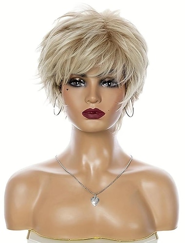  Pelucas sintéticas Recto Corte Pixie Peluca Corta Rubio Pelo sintético Mujer Diseños de Moda Suave Natural Rubio