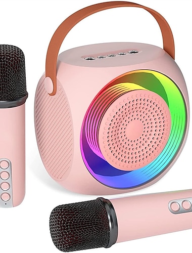  mini machine de karaoké pour enfants haut-parleur de karaoké Bluetooth portable avec 2 microphones sans fil et lumières LED pour cadeaux d'anniversaire de fête à la maison pour garçons/filles