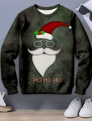  Jul Gutt 3D julenissen Genser Pullover Langermet 3D-utskrift Høst Vinter Mote Gatemote Kul Polyester Barn 3-12 år utendørs Avslappet Daglig Normal