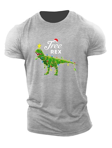  jul herre jul dyr grafisk t-skjorte dinosaur lyng grå svart rød t-skjorte grafisk bomull sport klassisk kortermet komfortabel t-skjorte sport utendørs ferie sommer motedesigner klær
