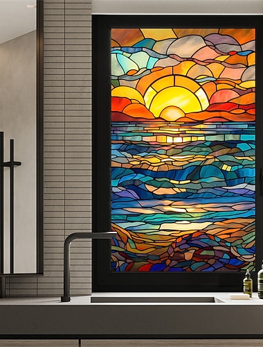  Buntglasfensterfolie, farbenfrohe Fensteraufkleber, elektrostatische, entfernbare Buntglas-Sichtschutzfolie, dekorative Buntglasfolie für das Homeoffice