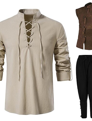  Conjunto con camisas medievales pantalones pirata chaleco 3 piezas trajes caballero ritter vikingo caballero celta hombres renacimiento siglo 17 cosplay traje larp fiesta casual diario feria