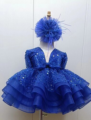  Kids Girls' Flower Girl Dress Party Dress Sequin Long Sleeve Performance Wedding Anniversary Adorable Princess Cotton Above Knee Party Dress A Line Dress Flower Girl's Dress Fall Winter 2-12 Years