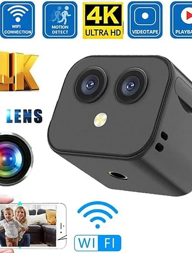  4k dual-lens wifi minikamera smart hjem sikkerhed indendørs infrarød nattesyn overvågningskamera bevægelsesdetektering videokamera hd videooptager cam