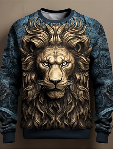  Hombre Graphic Animal León Sudaderas Sudadera con capucha Manga Larga Camisa de entrenamiento Cuello Barco Moda Diario Casual Impresión 3D Vacaciones Festivos Noche Estampado Primavera & Otoño