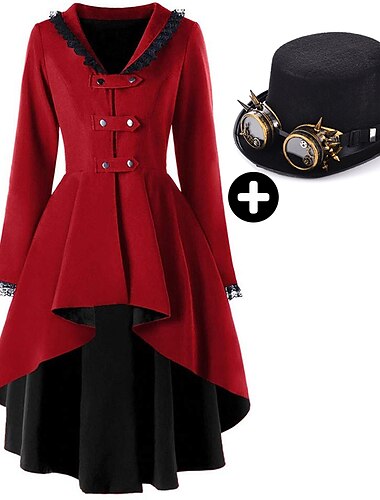  conjuntos con frac steampunk sombrero de copa con gafas extraíbles 2 piezas retro vintage punk gótico medieval gabardina prendas de abrigo mujer adulto tallas grandes disfraz de cosplay halloween