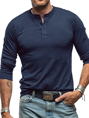  Per uomo Maglietta con bottoni Maglietta Maglia Henley Camicia a Maniche Lunghe Manica Lunga Henley Primavera & Autunno Semplice Moda Designer Essenziale Vacanza Streetwear Uscire Nero Bianco Blu