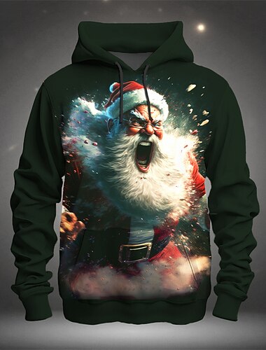  christmas menns julenissen 3d hettegensere grafisk julenissen mote 3d print sport utendørs ferie hettegensere svart mørkegrønne lange ermer hette print front pocket spring &amp;  høst designer skjorte