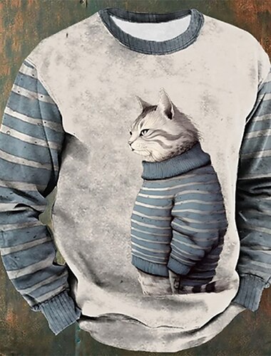  Per uomo Pop art Animali Gatto Felpe Felpa pullover Manica lunga Felpa Girocollo Giornaliero Informale Vintage retrò Stampa 3D Da mare Per eventi Per uscire Stampa Primavera & Autunno