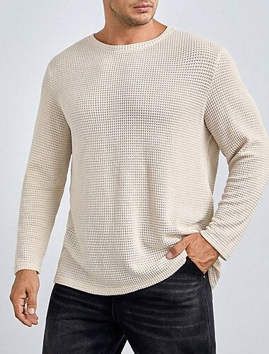  Per uomo Maglietta Waffle Maglietta Maglietta a Maglia Waffle Camicia a Maniche Lunghe Manica Lunga Girocollo Primavera & Autunno Semplice Moda Designer Essenziale Maglia Vacanza Streetwear Uscire