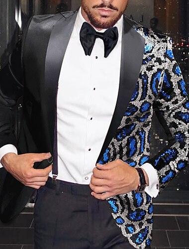  Schwarzer goldener silberner roter und royalblauer Paillettenblazer für Männer Leopard Blazer Plus Size regulär geschneidert einreihig mit einem Knopf