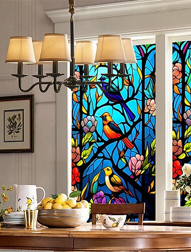  1db színes retro ablaküveg elektrosztatikus matricák kivehető ablak magánélet védelmére festett dekoratív fólia otthoni irodába