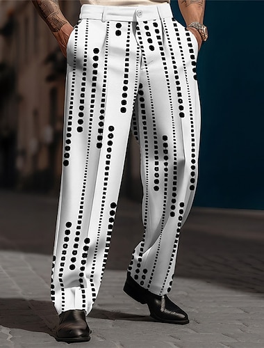  Geometri Vintage Herr 3D-utskrift Byxor Utomhus Gata Klä till Jobbet Polyester Svart Vit Marinblå S M L Hög Elasticitet Byxor