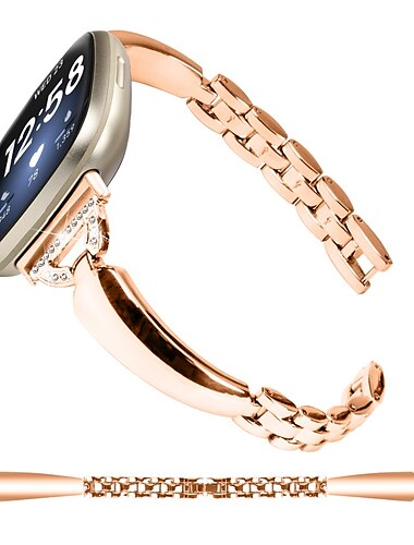  Correa de Smartwatch Compatible con Fitbit Versa 4, Sense 2, Versa 3, Sense Aleación Reloj inteligente Correa Mujer Brillante Cristal Pulsera de joyería Reemplazo Pulsera