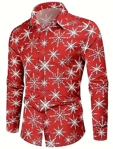  christmas snowflake casual herreskjorte daglig slitasje går ut høsten &amp; vinter turndown langermet mørkerød s, m, l skjorte i 4-veis stretchstoff