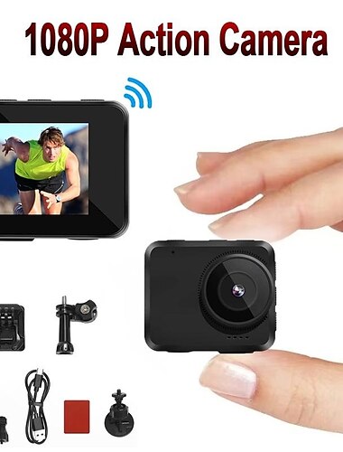  Mini Compact Action Camera FHD 1080P 40MP Waterproof Camera Wide Angle Sports Cam DV Video Recorder With Accessories Kit Suitable for Helmet Bicycle