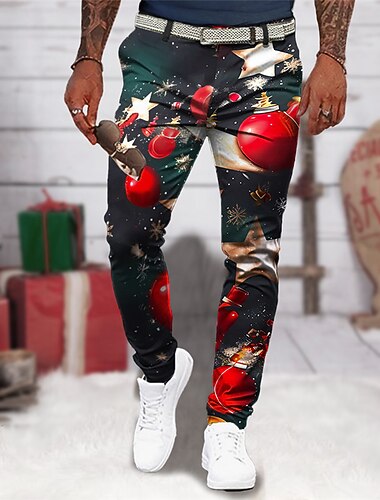  חג המולד עסקים יום יומי בגדי ריקוד גברים הדפסת תלת מימד מכנסי חג המולד חליפות מכנסיים בָּחוּץ לבוש יומיומי לבוש רחוב פוליאסטר צהוב אדום כחול S M L מותן בינונית גְמִישׁוּת מִכְנָסַיִים