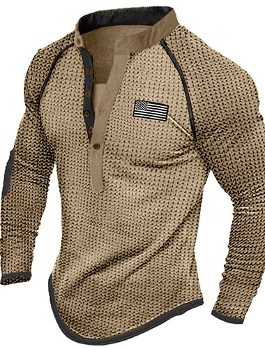  Homens Camiseta Camisa Waffle Henley Camisa Henley T-shirt Camisa de manga longa Bloco de cor Henley Rua Férias Manga Longa Patchwork Roupa Moda Designer Básico