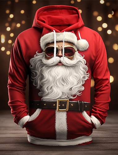  Sudadera con capucha de Papá Noel para hombre, diseño navideño en 3D, con estampado gráfico de Papá Noel, moda 3D, para deportes al aire libre, vacaciones, sudadera con capucha de manga larga, color