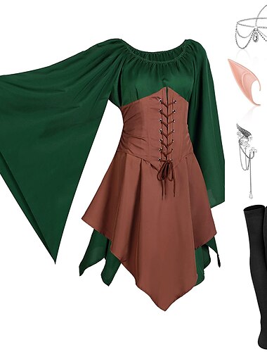  5 Stück Damen mittelalterliche Fee Elfe Cosplay Kostüm Outfits Renaissance irisches Kleid Larp Party traditionelles Kostüm