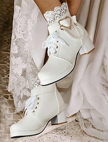  Γυναικεία Γαμήλια παπούτσια Μπότες Μεγάλα Μεγέθη Μπότες με τακούνι Γάμου Πάρτι ΕΞΩΤΕΡΙΚΟΥ ΧΩΡΟΥ Συμπαγές Χρώμα Μποτάκια μποτάκια Χειμώνας Απομίμηση Πέρλας Αγκράφα Κοντόχοντρο Τακούνι Στρογγυλή Μύτη