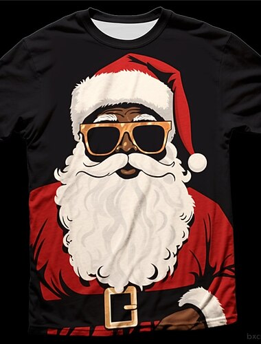  jul herre julenissen 3d t-skjorter grafisk julenisse daglig designer retro vintage 3d print t-skjorte sport utendørs ferie gå ut svart hvit rød &amp; hvit kortermet fjær med rund hals &amp; sommer