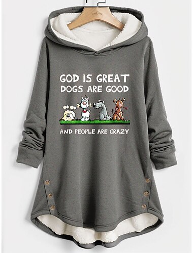  Damen-Kapuzenpullover, Sweatshirt, Pullover, Sherpa-Hund, Buchstaben, Street-Style, lässiger Aufdruck, modisch, witzig, bequem, mit Kapuze, langärmelig, mikroelastisch, Herbst&amp;Winterkomfort,