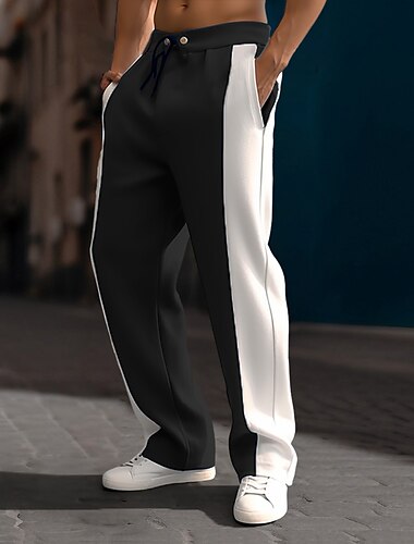  Men's Sweatpants Joggers Trousers Straight Leg Sweatpants Pleated Pants Patchwork Drawstring Elastic Waist Color Block Comfort Breathable Casual Daily Holiday Sports Fashion Black Navy Blue