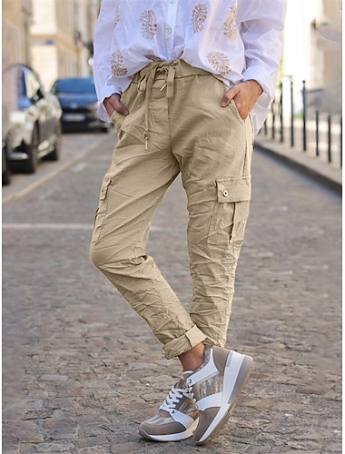  Γυναικεία Παντελόνια με τσέπες Παντελόνια Μεσαία Μέση Πλήρες μήκος Γκρίζο Φθινόπωρο