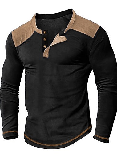  男性用 Tシャツ ヘンリーシャツ ティートップ カラーブロック ヘンリー ストリート バケーション 長袖 衣類 ファッション デザイナー ベーシック