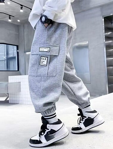  Παιδιά Αγορίστικα Αθλητικές Φόρμες Παντελόνι Τσέπη Συμπαγές Χρώμα Γράμμα Άνεση Παντελόνι Σχολείο Καθημερινά Μαύρο Γκρίζο