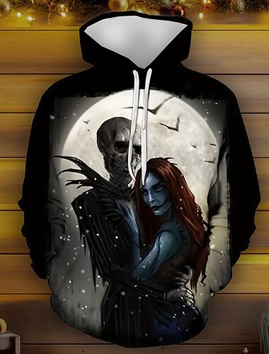  Jack Skellington Kapucnis felsőrész Rajzfilmfigura Manga Állat minta 3D Elülső zseb Grafikus Kompatibilitás Páros Férfi Női Felnőttek Mindszentek napja Farsang Álarcos mulatság 3D nyomtatás Alkalmi