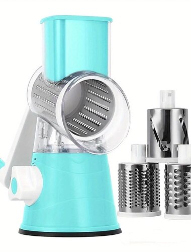  Käsereibe, Küchenmandolinen-Gemüsehobel mit 3 austauschbaren Klingen, leicht zu reinigende Rotationsreibe für Obst, Mühle für Kartoffeln, Karotten, Nüsse