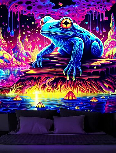  blacklight שטיח uv תגובתי זוהר בחושך מסיבת ניאון טריפי ערפילי יער צפרדע תלוי שטיח קיר אמנות קיר לחדר שינה בסלון