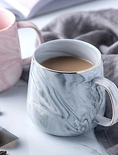  Taza de café aislada con diseño de mármol nórdico, con borde dorado, taza de cerámica creativa para parejas, 1 ud.