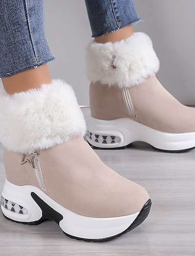  Women's Boots Plus Size Winter Boots Daily Solid Color Fleece Lined Booties Ankle Boots Winter Zipper Wedge Heel Round Toe Comfort Faux Suede Zipper Leopard Black Red
