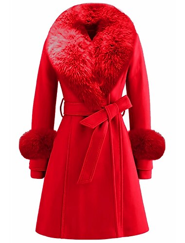  Per donna Cappotto invernale Tenere al caldo Comodo Con cintura Collo di pelliccia Elegante Di tendenza Moderno Stile di strada Tinta unica Da mare Strada Casual / quotidiano Fine settimana