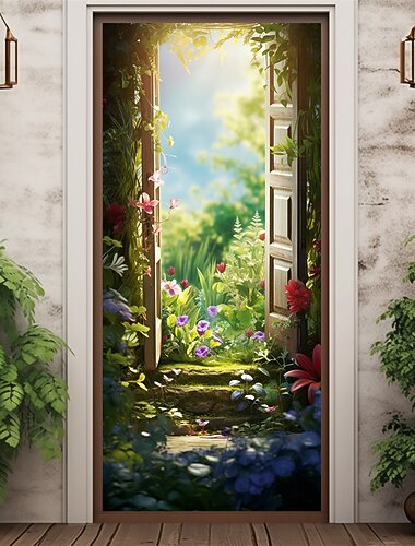 forêt porte couvre porte tapisserie porte rideau décoration toile de fond porte bannière pour porte d'entrée ferme vacances fête décor fournitures