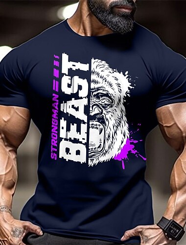  Herren Orang-Utan Buchstabe T Shirt T-Shirt Baumwolle Kurzarm Grafik Hemd Schwarz Weiß Rote Bequemes T-Shirt Sport im Freien Ferien Modedesigner-Kleidung