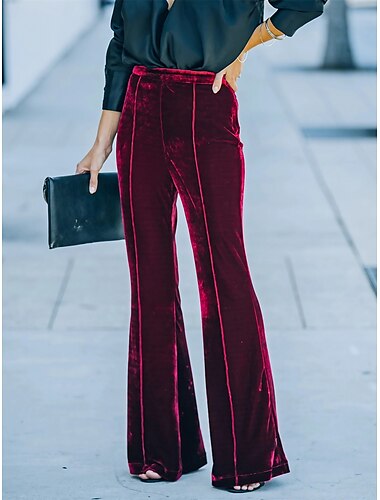  Mujer Timbre Pantalones Terciopelo Dorado Alta cintura Longitud total Verde oscuro Otoño