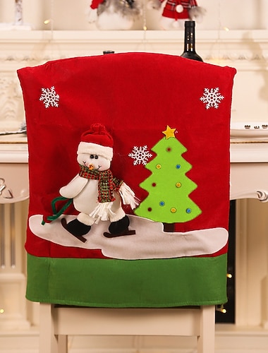  1 pieza de regalos, funda para respaldo de silla para comedor, funda para sillas de cena con diseño de muñeco de nieve y renos de Papá Noel, funda para silla para cocina, hotel, decoración de fiestas