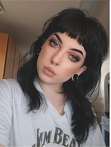  Moderní krátká rozcuchaná mullet paruka pro ženy 80. léta mullet paruka pixie cut paruka s ofinou syntetické přírodní falešné blond vlasy náhrada paruk s bílými pruhy 14 palců mullet účes (blond)