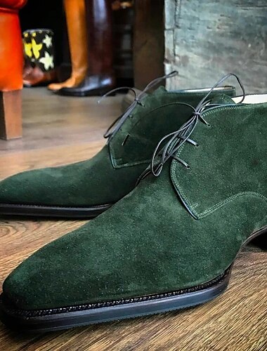  bottines à lacets en faux suède vert pour hommes - chaussures élégantes et stylées pour les occasions formelles