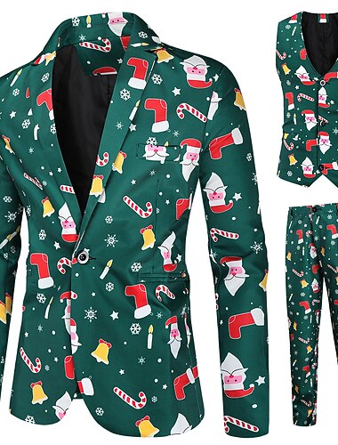  Kerstman Outfits Feestkostuum Kerst pakken Voor heren Kerstmis Pakken Volwassenen Kerstmis kerstavond Kerstmis Feest Jas Ves Broeken
