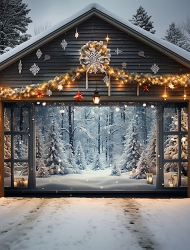  Weihnachtstürdekorationen für den Außenbereich, Garagentorabdeckung mit verschneiten Waldbäumen, Weihnachtstürbanner, Party, große Türwandkulisse, Dekoration für den Urlaub, Wanddekorationen für zu