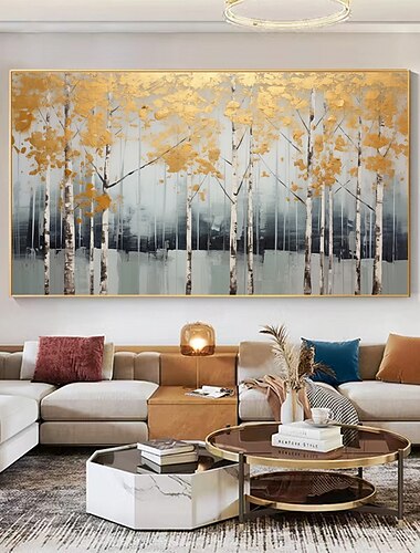  Pintura al óleo hecha a mano lienzo arte de la pared decoración original bosque de otoño decoración del hogar con marco estirado sin pintura de marco interior