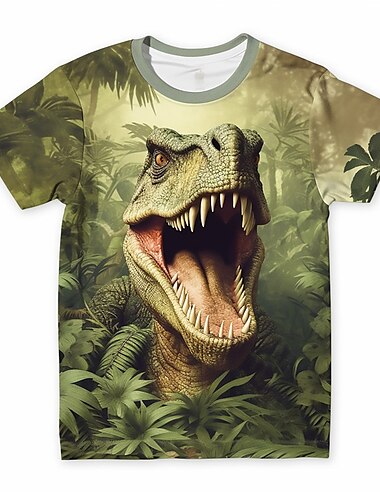  Weihnachten Jungen 3D Dinosaurier T-Shirt Hemden Kurzarm 3D-Druck Sommer Frühling Aktiv Sport Modisch kinderkleidung 3-12 Jahre Outdoor Casual Täglich Regular Fit