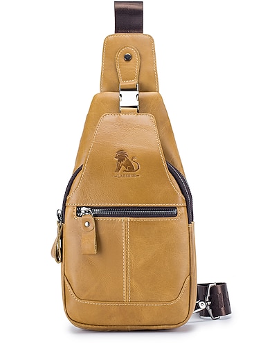  brun læder-slyngetaske til mænd med justerbar rem og flere lynlåslommer – stilfuld crossbody-rejse og afslappet skuldertaske